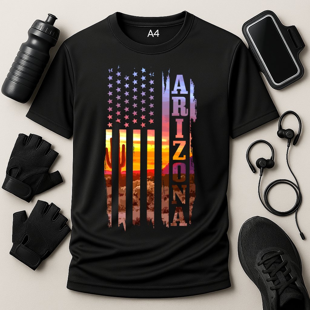 Arizona American Flag Pride Landscape Cactus Patriotic Gift Great Gift Cooling Performance Crew T-Shirt