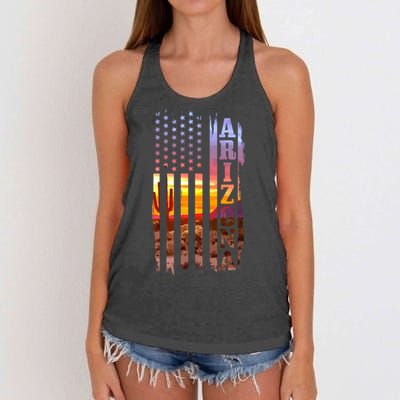 Arizona American Flag Pride Landscape Cactus Patriotic Gift Great Gift Women's Knotted Racerback Tank