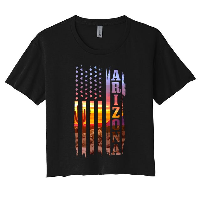 Arizona American Flag Pride Landscape Cactus Patriotic Gift Great Gift Crop Top