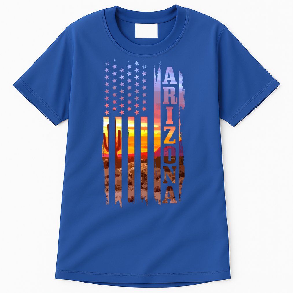Arizona American Flag Pride Landscape Cactus Patriotic Gift Great Gift Tall T-Shirt