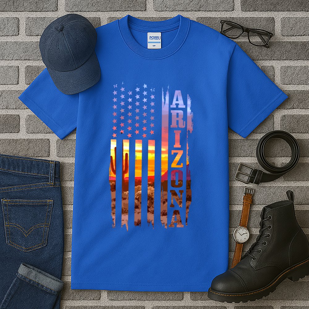 Arizona American Flag Pride Landscape Cactus Patriotic Gift Great Gift Tall T-Shirt
