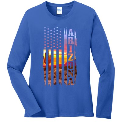 Arizona American Flag Pride Landscape Cactus Patriotic Gift Great Gift Ladies Long Sleeve Shirt