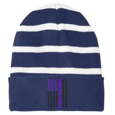 Alzheimer's Awareness For My Mom Support Flag Striped Beanie with Solid Band