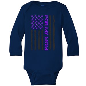 Alzheimer's Awareness For My Mom Support Flag Baby Long Sleeve Bodysuit