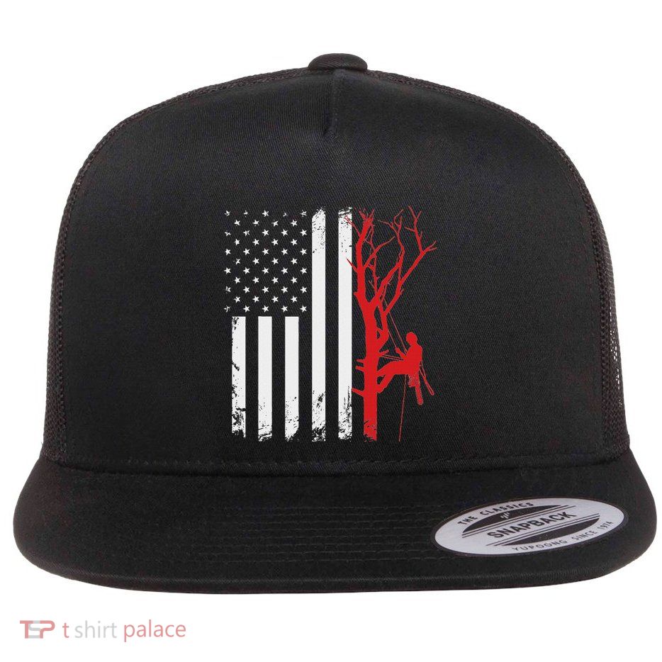 Arborist American Flag America Tree Surgeon Flat Bill Trucker Hat