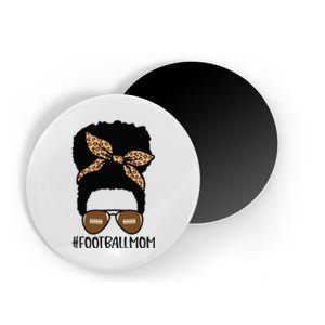 African American Football Mom with Leopard and Messy Bun Magnet