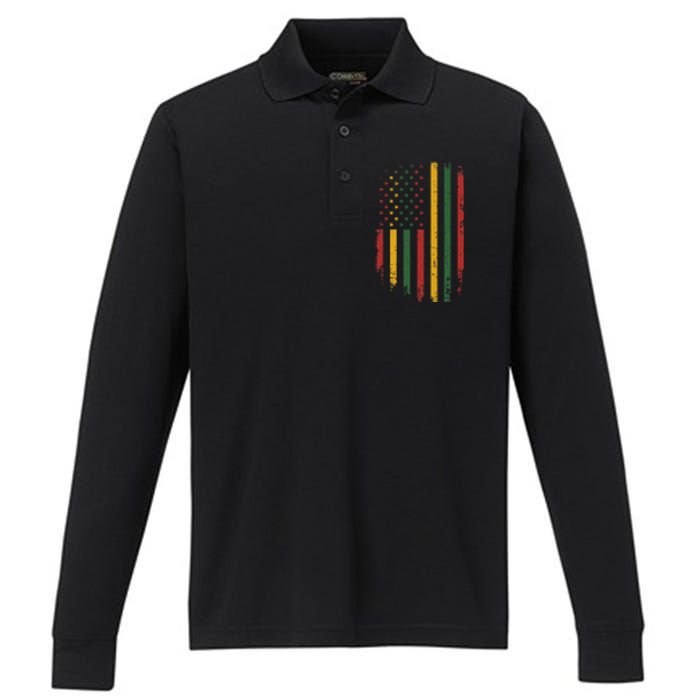 American african flag for black history freedom day Performance Long Sleeve Polo