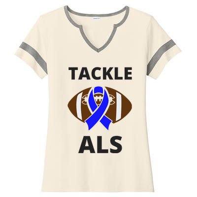 ALS Awareness Football Tackle Ladies Halftime Notch Neck Tee