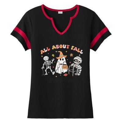 All About Fall Prevention Ghost Occupational Therapy Autumn Ladies Halftime Notch Neck Tee