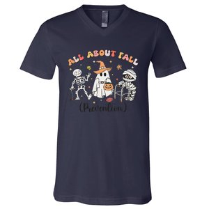 All About Fall Prevention Ghost Occupational Therapy Autumn V-Neck T-Shirt