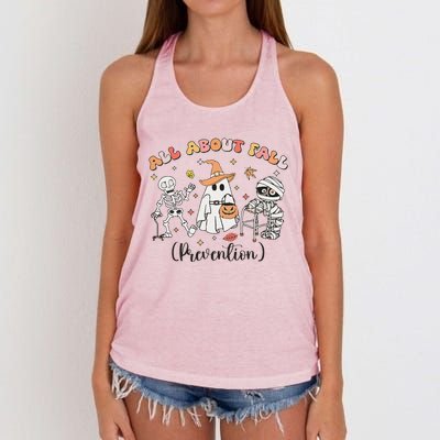 All About Fall Prevention Ghost Occupational Therapy Autumn Women's Knotted Racerback Tank