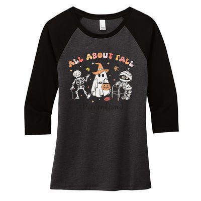 All About Fall Prevention Ghost Occupational Therapy Autumn Women's Tri-Blend 3/4-Sleeve Raglan Shirt