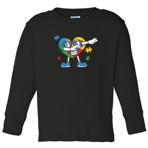 Autism Awareness Funny Dabbing Puzzle Heart Gift Toddler Long Sleeve Shirt