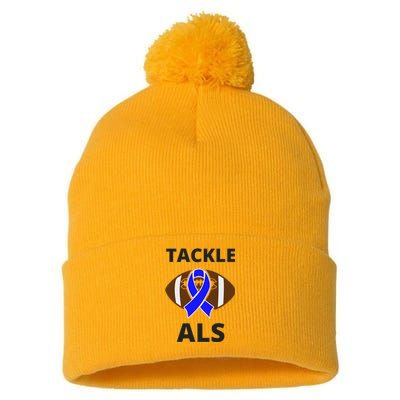 ALS Awareness Football Tackle Pom Pom 12in Knit Beanie