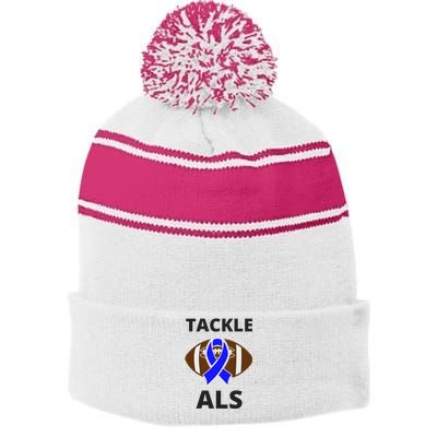 ALS Awareness Football Tackle Stripe Pom Pom Beanie