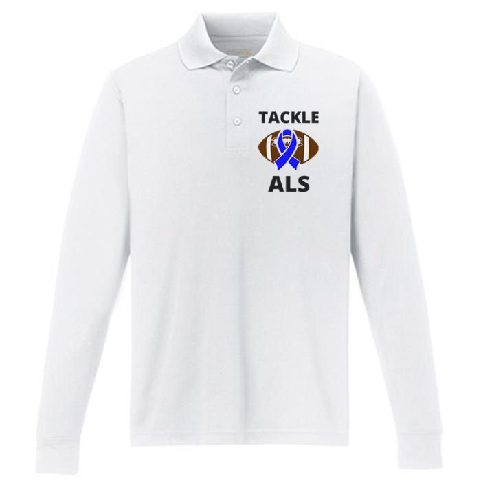 ALS Awareness Football Tackle Performance Long Sleeve Polo