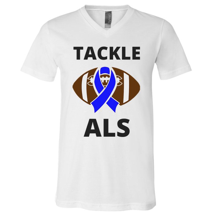 ALS Awareness Football Tackle V-Neck T-Shirt