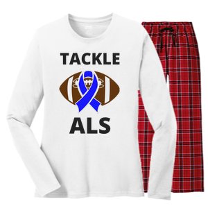 ALS Awareness Football Tackle Women's Long Sleeve Flannel Pajama Set 