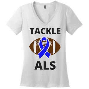 ALS Awareness Football Tackle Women's V-Neck T-Shirt