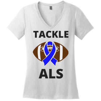 ALS Awareness Football Tackle Women's V-Neck T-Shirt