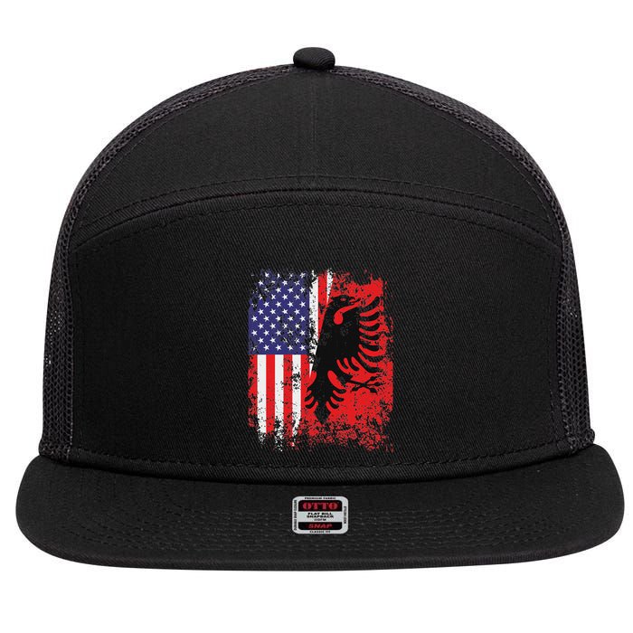 Albanian American Flag Patriotic Usa Albania Flag 7 Panel Mesh Trucker Snapback Hat