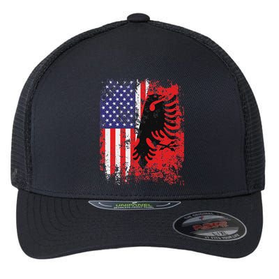 Albanian American Flag Patriotic Usa Albania Flag Flexfit Unipanel Trucker Cap