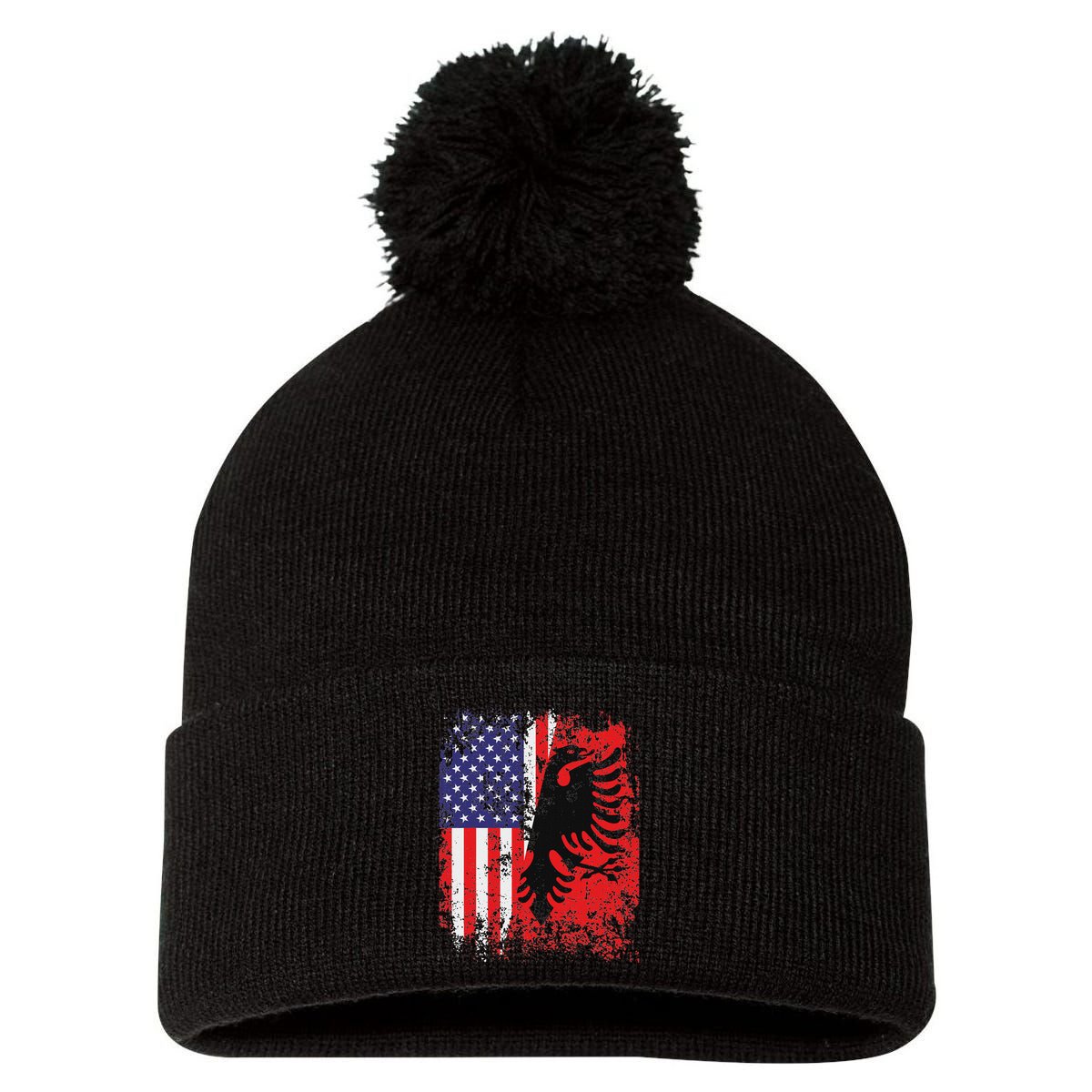 Albanian American Flag Patriotic Usa Albania Flag Pom Pom 12in Knit Beanie