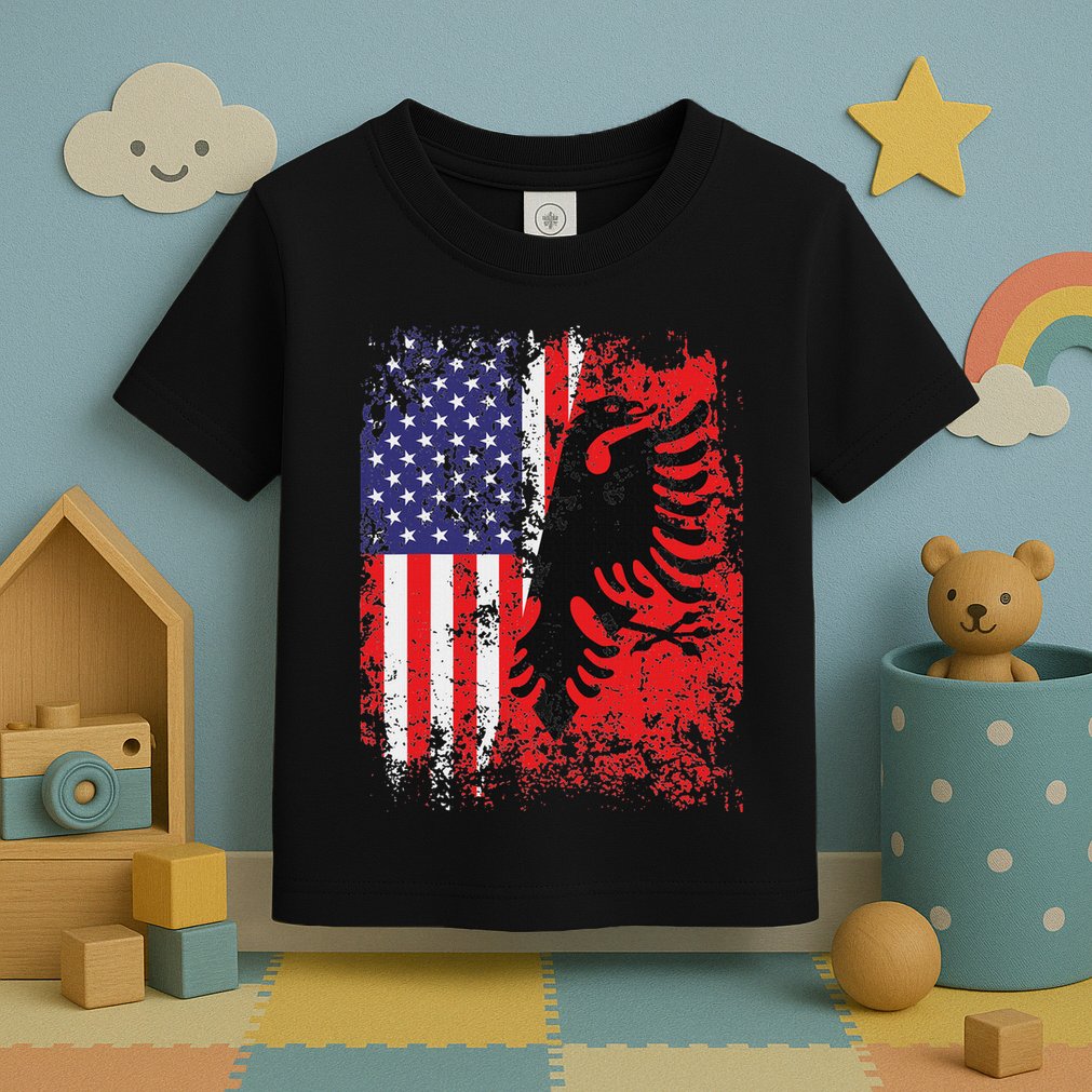 Albanian American Flag Patriotic Usa Albania Flag Toddler T-Shirt