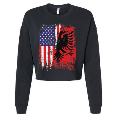 Albanian American Flag Patriotic Usa Albania Flag Cropped Pullover Crew