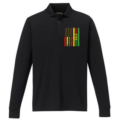 African American Flag Juneteenth Performance Long Sleeve Polo