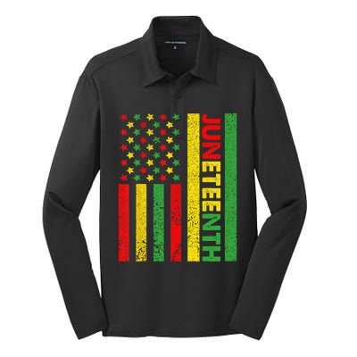 African American Flag Juneteenth Silk Touch Performance Long Sleeve Polo