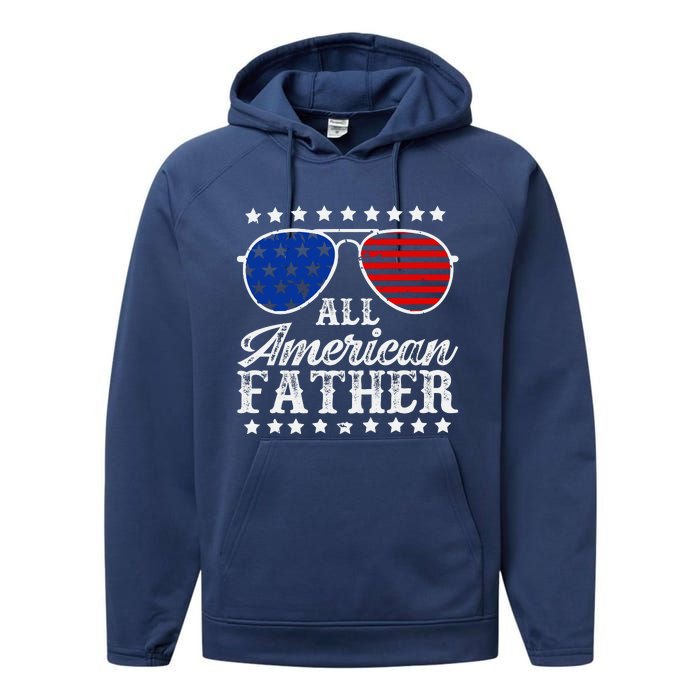 All American Father 4th Of July Family Matching Sunglasses Fathers Day Performance Fleece Hoodie