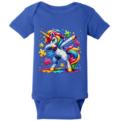 Autism Awareness Funny Dabbing Unicorn Puzzle Piece Gift Baby Bodysuit