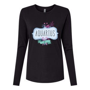 Aquarius Af Floral Label / Funny Aquarius Birthday Month Cute Gift Womens Cotton Relaxed Long Sleeve T-Shirt