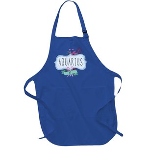 Aquarius Af Floral Label / Funny Aquarius Birthday Month Cute Gift Full-Length Apron With Pockets