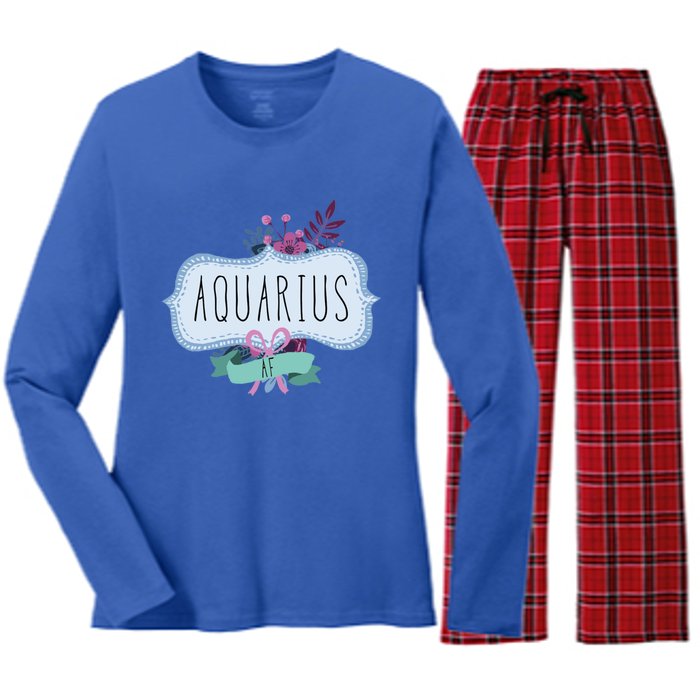 Aquarius Af Floral Label / Funny Aquarius Birthday Month Cute Gift Women's Long Sleeve Flannel Pajama Set 