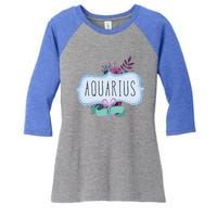 Aquarius Af Floral Label / Funny Aquarius Birthday Month Cute Gift Women's Tri-Blend 3/4-Sleeve Raglan Shirt