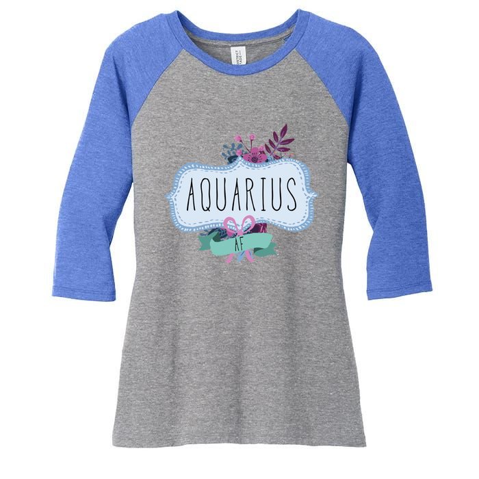 Aquarius Af Floral Label / Funny Aquarius Birthday Month Cute Gift Women's Tri-Blend 3/4-Sleeve Raglan Shirt