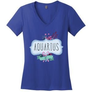 Aquarius Af Floral Label / Funny Aquarius Birthday Month Cute Gift Women's V-Neck T-Shirt