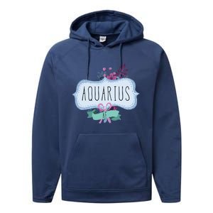 Aquarius Af Floral Label / Funny Aquarius Birthday Month Cute Gift Performance Fleece Hoodie