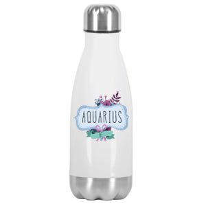 Aquarius Af Floral Label / Funny Aquarius Birthday Month Cute Gift Stainless Steel Insulated Water Bottle