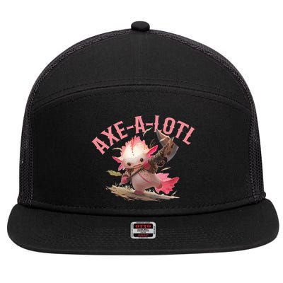 Axolotl Axt-A-Lotl Funny Viking Axe Throwing Lumberjack 7 Panel Mesh Trucker Snapback Hat