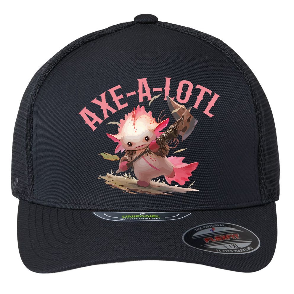 Axolotl Axt-A-Lotl Funny Viking Axe Throwing Lumberjack Flexfit Unipanel Trucker Cap