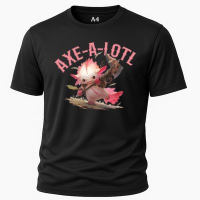 Axolotl Axt-A-Lotl Funny Viking Axe Throwing Lumberjack Cooling Performance Crew T-Shirt