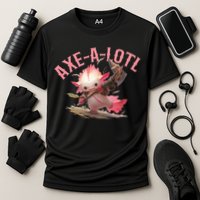 Axolotl Axt-A-Lotl Funny Viking Axe Throwing Lumberjack Cooling Performance Crew T-Shirt