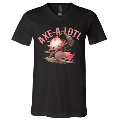 Axolotl Axt-A-Lotl Funny Viking Axe Throwing Lumberjack V-Neck T-Shirt