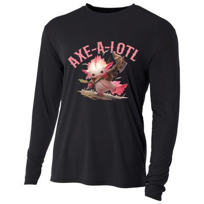 Axolotl Axt-A-Lotl Funny Viking Axe Throwing Lumberjack Cooling Performance Long Sleeve Crew