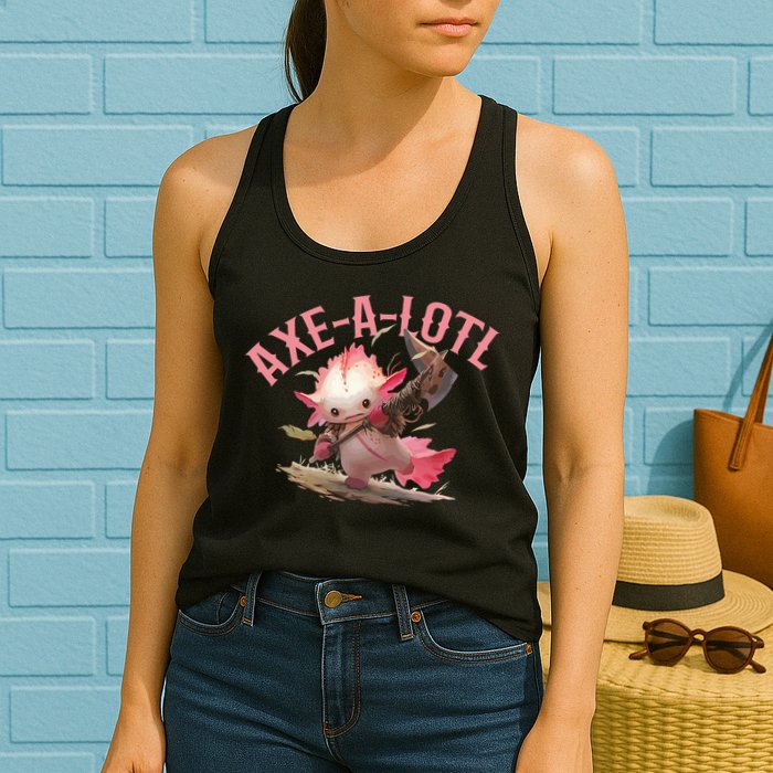 Axolotl Axt-A-Lotl Funny Viking Axe Throwing Lumberjack Womens Tank Top