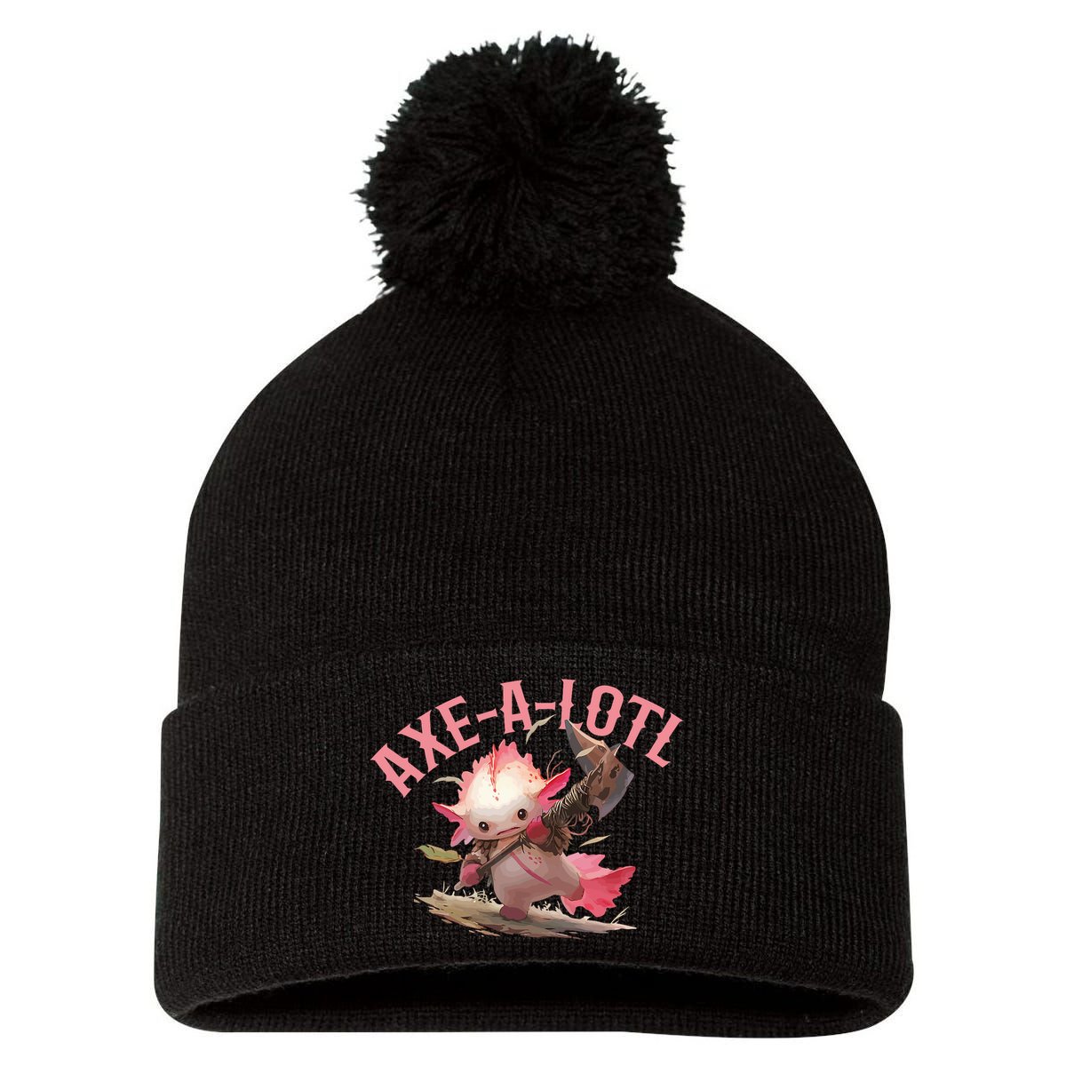 Axolotl Axt-A-Lotl Funny Viking Axe Throwing Lumberjack Pom Pom 12in Knit Beanie