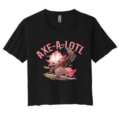 Axolotl Axt-A-Lotl Funny Viking Axe Throwing Lumberjack Women's Crop Top Tee